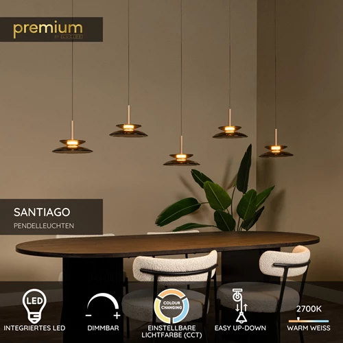 Lucide SANTIAGO - Pendelleuchten - LED Dim. - CCT - 5x10W 2700K/4000K - Amber | Premium - USP